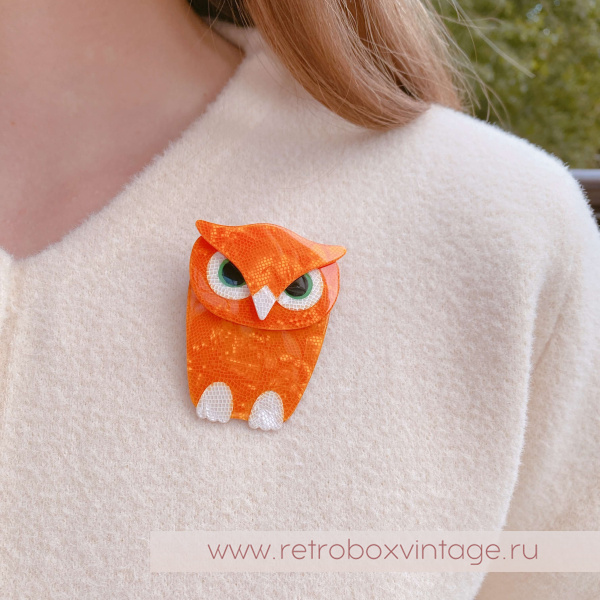 LEA STEIN Брошь «Сова Буба: солнечная мозаика» белый клюв