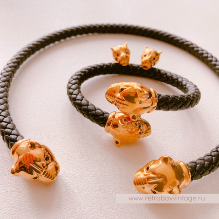 UVELINA Серьги "Золотые пантеры: черные кристаллы"