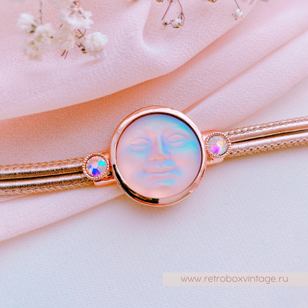 KIRKS FOLLY Браслет «Лунный свет: персиковая в розовом золоте на кожаном ремешке»