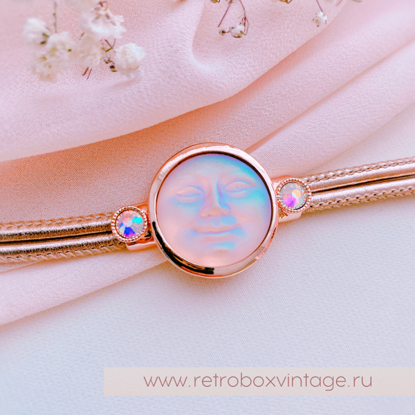 KIRKS FOLLY Браслет «Лунный свет: персиковая в розовом золоте на кожаном ремешке»