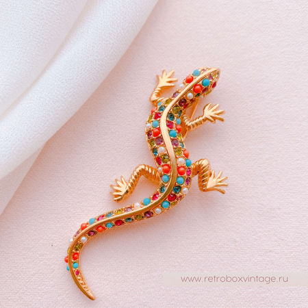 D'ORLAN Брошь "Ящерица Гауди" с цветными кристаллами