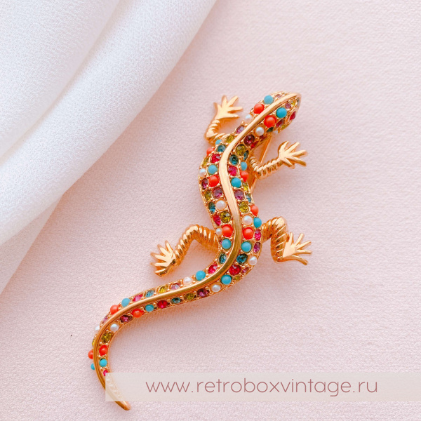 D'ORLAN Брошь "Ящерица Гауди" с цветными кристаллами