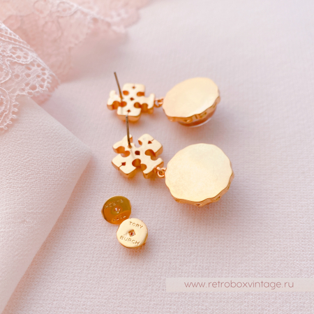 TORY BURCH Серьги-пусеты «Роксана: бежево-нюдовые кабошоны»