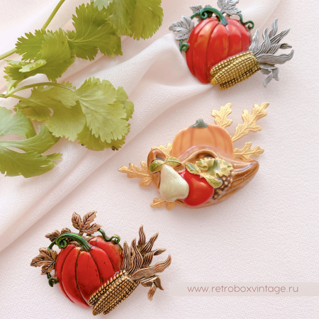 JJ / JONET JEWELRY Брошь "Тыква с кукурузой: бронза" овощи