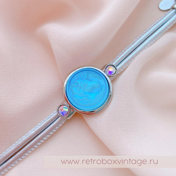 KIRKS FOLLY Браслет «Голубой единорог в серебре» кожаный ремешок