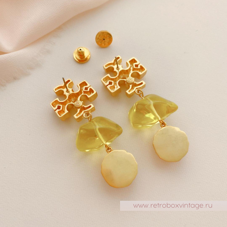 TORY BURCH Серьги-пусеты удлиненные «Роксана: прозрачные салатово-бежевые»