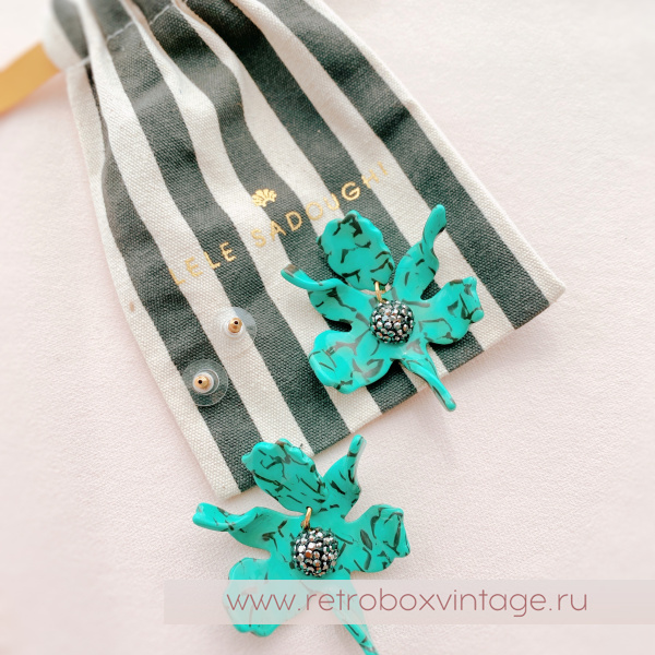 LELE SADOUGHI Серьги «Орхидеи малые: черные на бирюзе» (юбилейный выпуск)