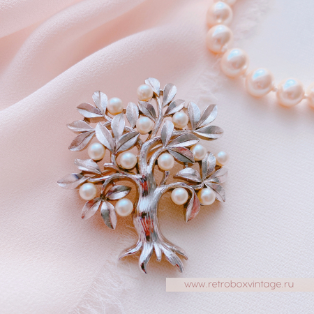 TRIFARI Брошь «Жемчужное древо жизни: серебро»