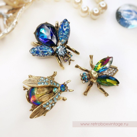 SWEET ROMANCE Трио брошей "Радужные пчелки: экзотик в золоте" (3 шт)