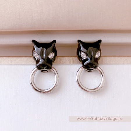 UVELINA Серьги "Черные пантеры с серебристым кольцом"