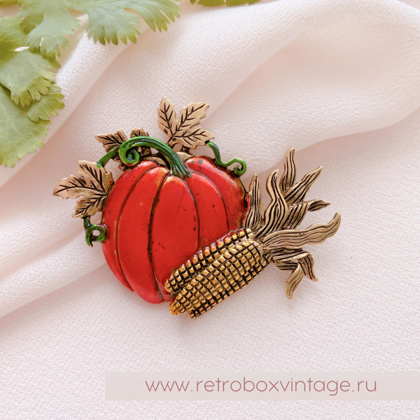 JJ / JONET JEWELRY Брошь "Тыква с кукурузой: бронза" овощи
