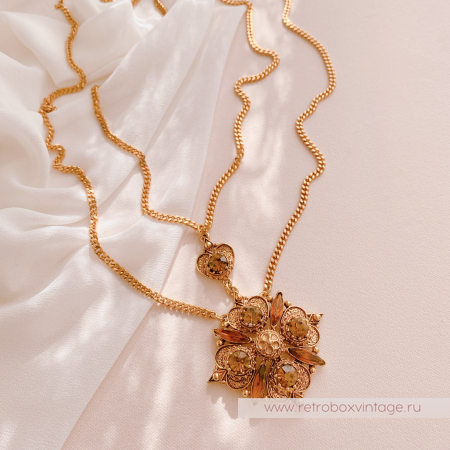 FLORENZA Комплект "Маркиза: медовые кристаллы" ожерелье и клипсы