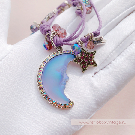KIRKS FOLLY Ожерелье «Лавандовый вечер с полумесяцем» на шнурах с бусинами