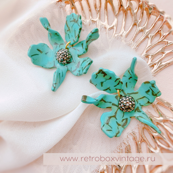 LELE SADOUGHI Серьги «Орхидеи малые: черные на бирюзе» (юбилейный выпуск)