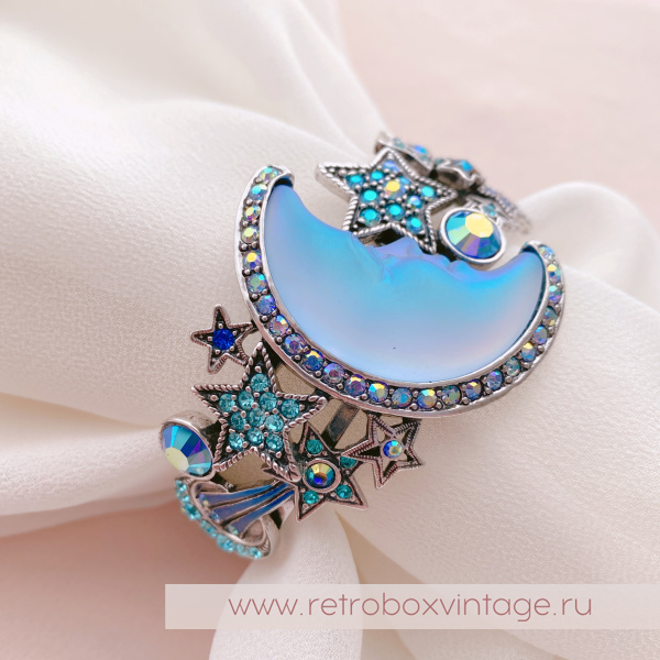 KIRKS FOLLY Браслет-каф "Голубой полумесяц и звезды: серебро"