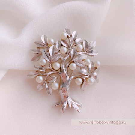 TRIFARI Брошь «Жемчужное древо жизни: серебро»