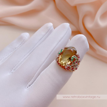 Кольцо «Оливия» (серебро 925, цитрин, рубин, изумруд) 7,5"