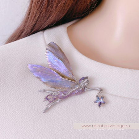 KIRKS FOLLY Брошь-кулон «Астральная фея со звездой: лавандовая в серебре»