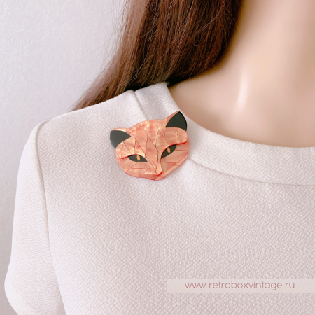 LEA STEIN Брошь «Кошечка: рыжий арлекин» черные глазки