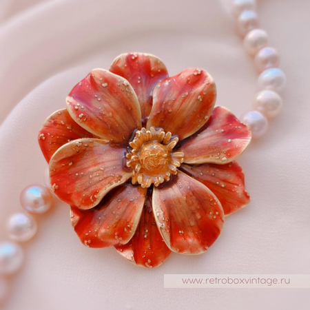 ERWIN PEARL Брошь «Цветок золотисто-красного анемона»