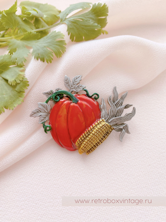 JJ / JONET JEWELRY Брошь «Тыква с кукурузой: серебро» овощи