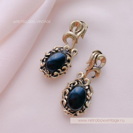 FIORE DI FIRENZE Серьги «Черный феникс» с соколиным глазом