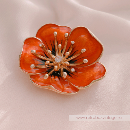 MONET Брошь «Красный коралловый мак»