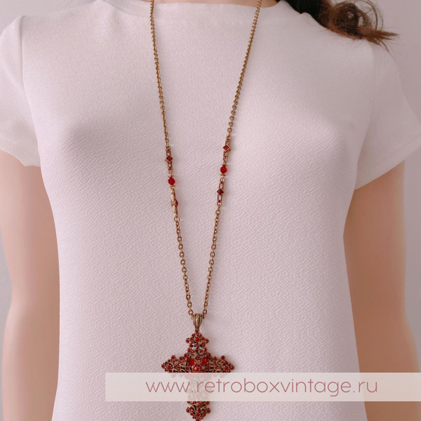 SWEET ROMANCE Кулон на цепочке «Гранатовый крест»