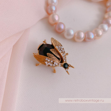 SWEET ROMANCE Трио брошей «Ночные пчелки: черные в золоте» (3 шт) в коробке