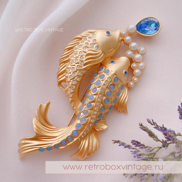 AVON / ELIZABETH TAYLOR Брошь «Золотые рыбки: коллекция мерцающего моря Sea Shimmer Collection 1994 г.»