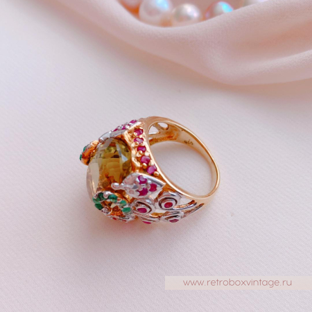 Кольцо «Оливия» (серебро 925, цитрин, рубин, изумруд) 7,5"