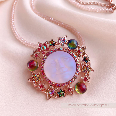 KIRKS FOLLY Брошь на бусах «Танец луны и звезд: розовое золото»