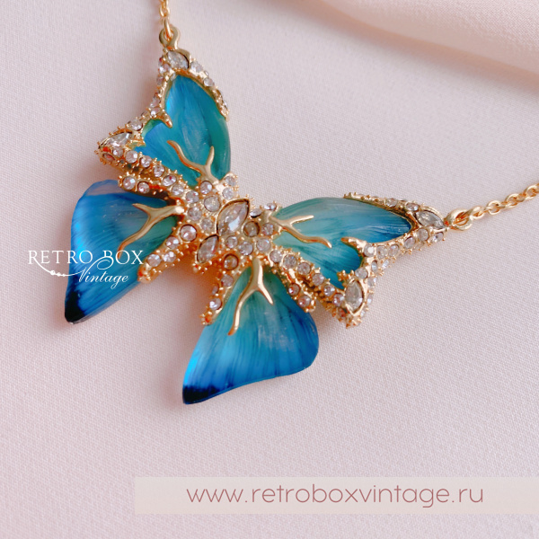 ALEXIS BITTAR Колье на цепочке «Голубая бабочка» Коллекция Jardin mysteré azure blue