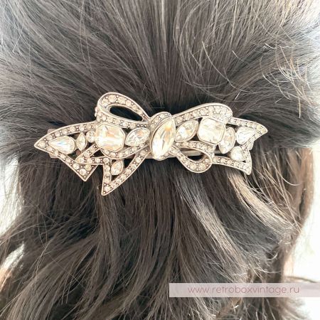 SWEET ROMANCE Заколка-автомат "Бант: прозрачные кристаллы в серебре"