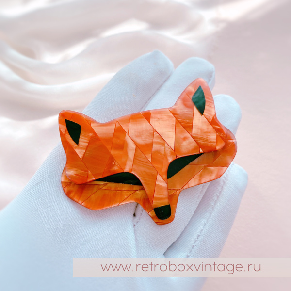 LEA STEIN Брошь «Лис Goupil: рыжий арлекин» черные глазки