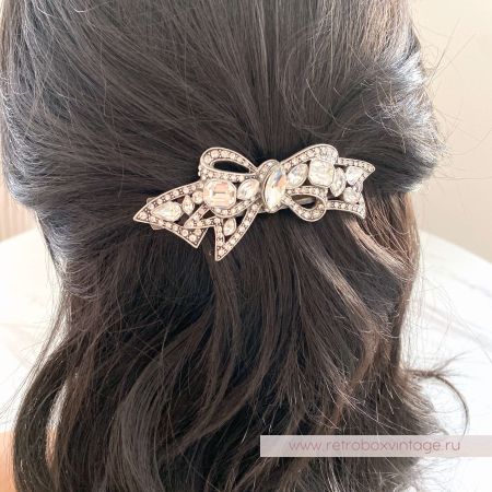 SWEET ROMANCE Заколка-автомат "Бант: прозрачные кристаллы в серебре"