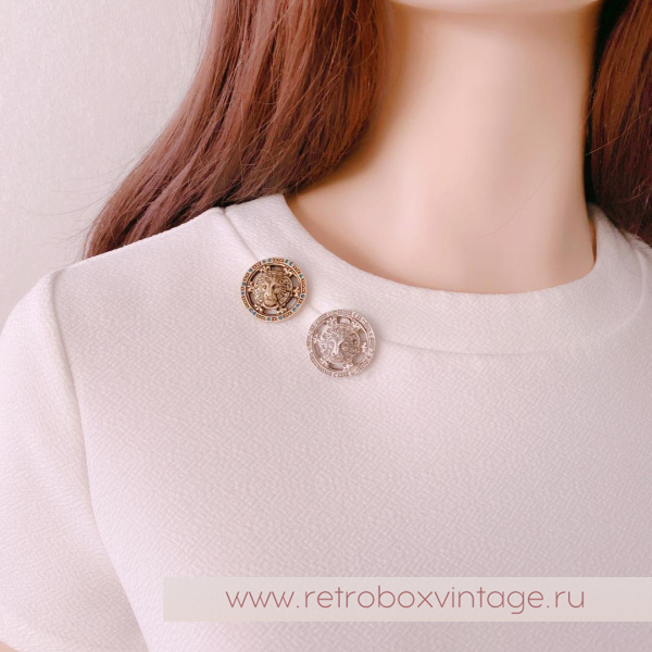 SWEET ROMANCE Брошь-пин «Медальон со львом: серебро» с кристаллами