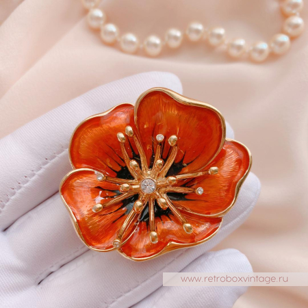 MONET Брошь «Красный коралловый мак»