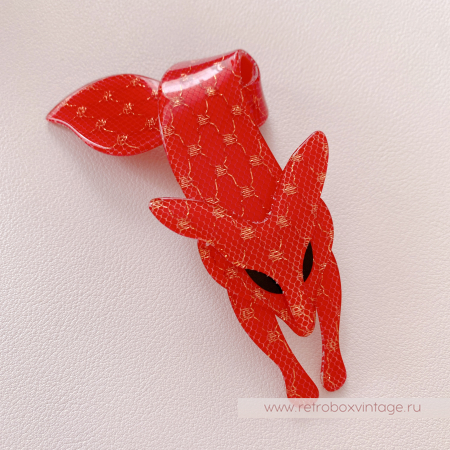 LEA STEIN Брошь "Лиса: красная кружевная" черные глазки