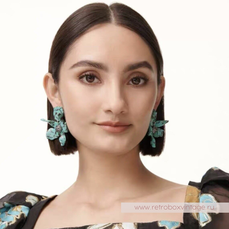 LELE SADOUGHI Серьги «Орхидеи малые: черные на бирюзе» (юбилейный выпуск)