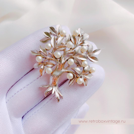 TRIFARI Брошь «Жемчужное древо жизни: серебро»