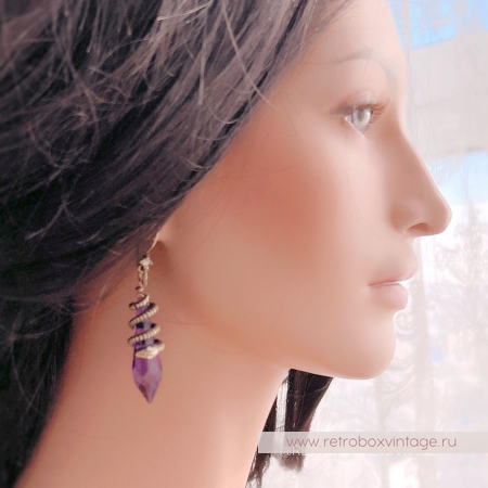 SWEET ROMANCE Серьги "Змейка и магический кристалл: аметист в бронзе" (с нюансом)