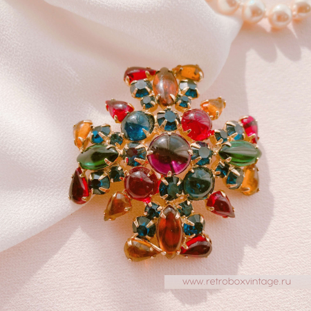 WEISS Брошь-кулон «Мальтийский крест: цветной  с кабошонами»