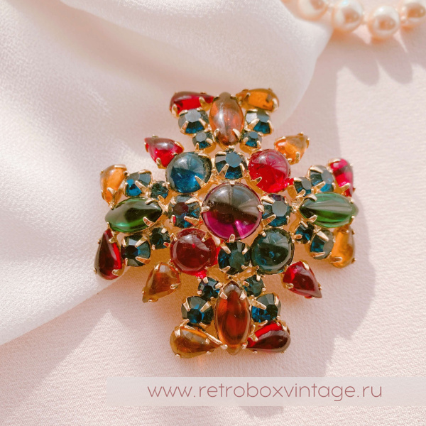 WEISS Брошь-кулон «Мальтийский крест: цветной  с кабошонами»