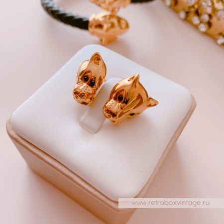 UVELINA Серьги "Золотые пантеры: черные кристаллы"