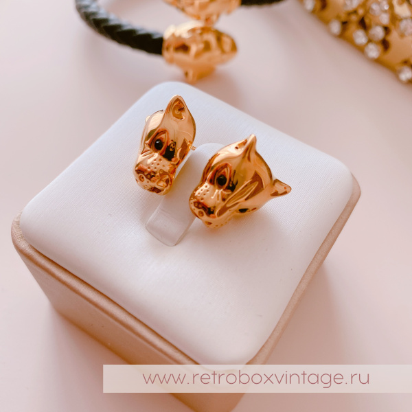 UVELINA Серьги "Золотые пантеры: черные кристаллы"