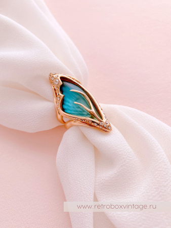 ALEXIS BITTAR Кольцо "Крыло голубой бабочки" Коллекция JARDIN MYSTERE AZURE BLUE