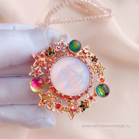 KIRKS FOLLY Брошь на бусах «Танец луны и звезд: розовое золото»