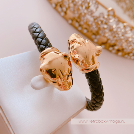 UVELINA Браслет "Золотые пантеры: черные кристаллы" плетеная кожа