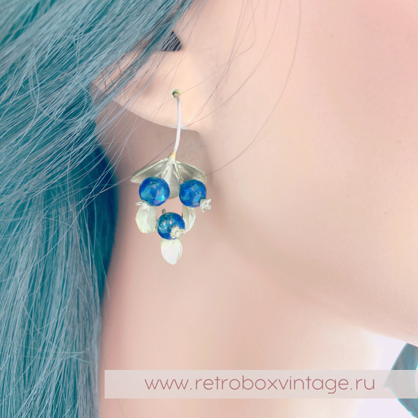 MICHAEL MICHAUD Серьги "Черника: три ягодки" (натуральный лазурит)